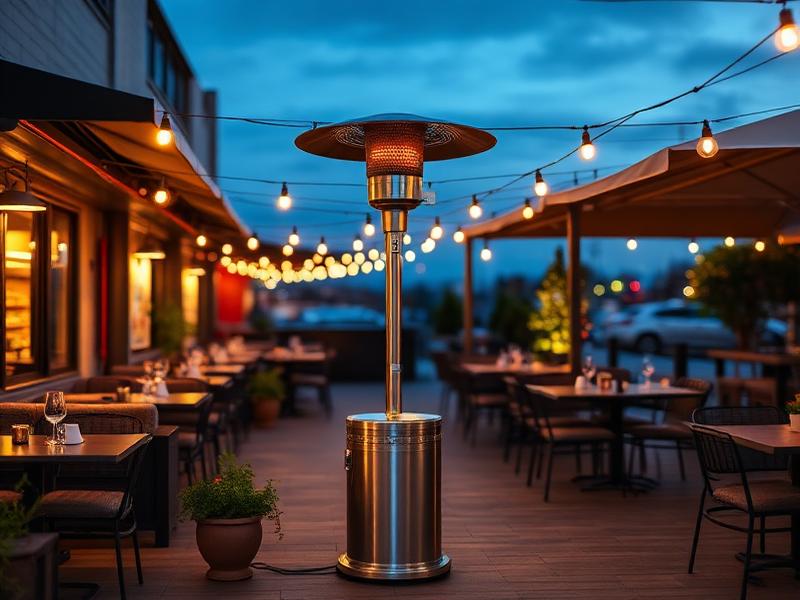 Imagen ilustrativa de una estufa de pie en una terraza